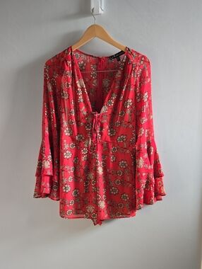 For Love and Lemons Red Floral Romper Size Small